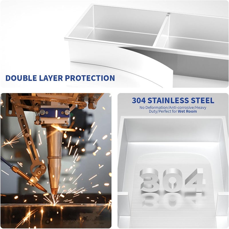 Homevacious 12"×24" Stainless Steel Shower Niche No Tile Needed White Double Shelves Bathroom Shelf Rimless Recessed Wall Niche for Bathroom Storage - Image 5